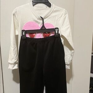 PatPat Kids Set with Pink Heart and Black Pants